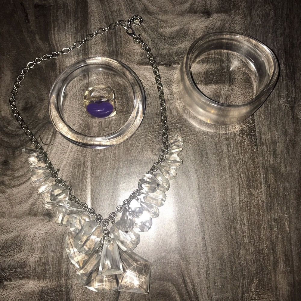 Lucite clear bangles necklace and ring